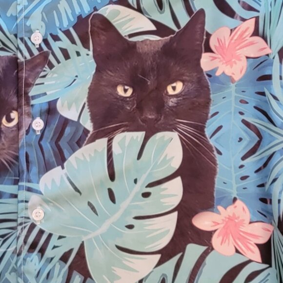 Unisex Silky Hawaiian Black Cat Shirt - XL - Picture 3 of 6